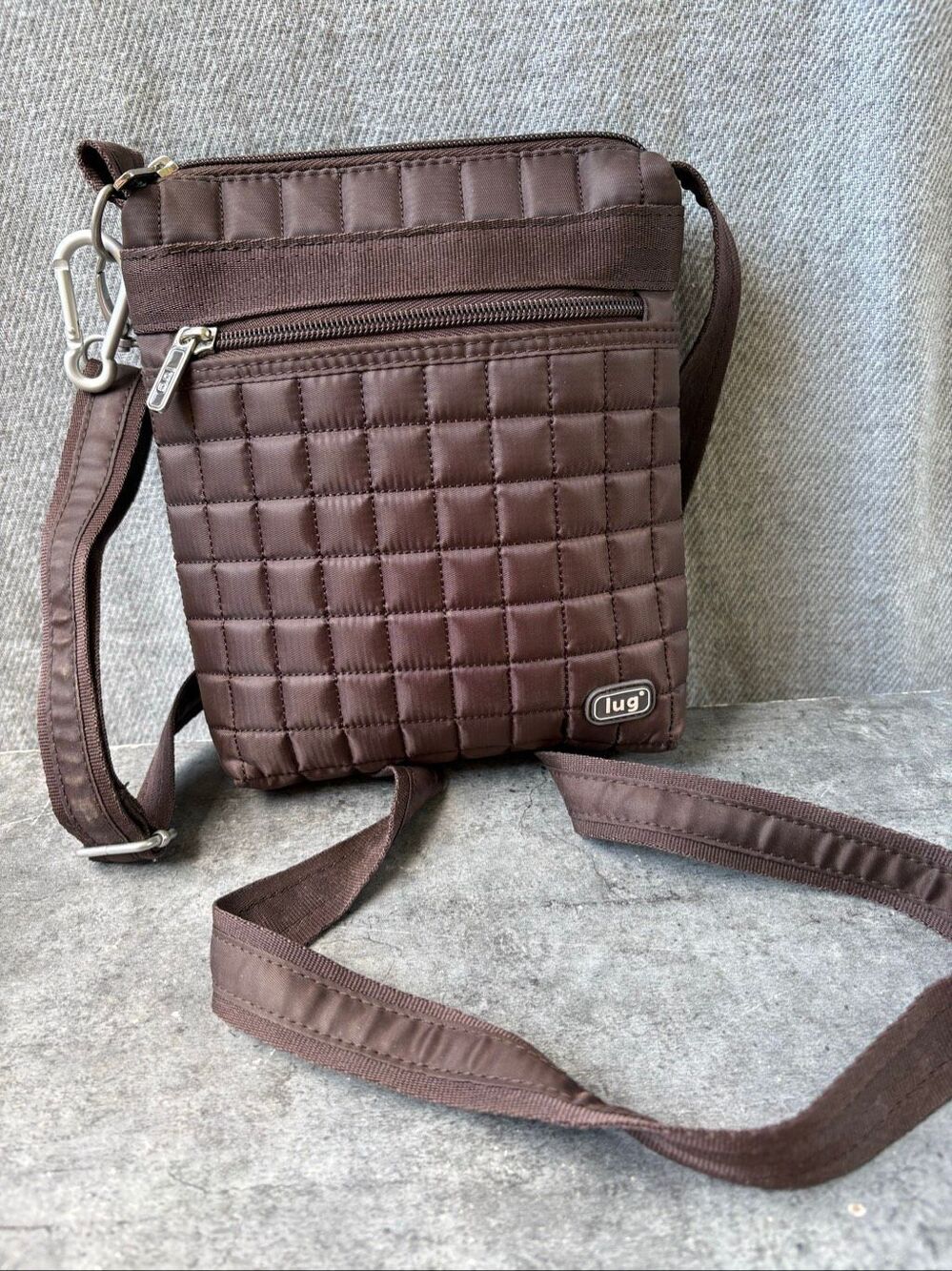 Lug Skipper Quilted Crossbody Bag Brown Lightweight Travel Organizer Purse